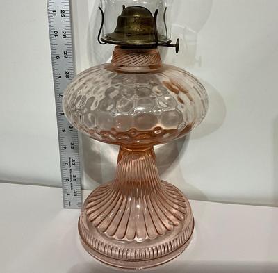 Vintage Pink Depression Thumbprint Oil Lamp, 1930’s