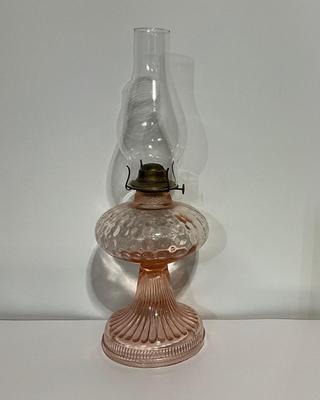 Vintage Pink Depression Thumbprint Oil Lamp, 1930’s