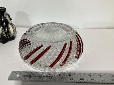 Vintage Ruby Red/Clear Crystal Bowl with Handcrafted Little Village Candle