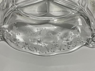 Vintage Fostoria Meadow Rose Clear Floral Etched Glass 8in, round w/divided dish.
