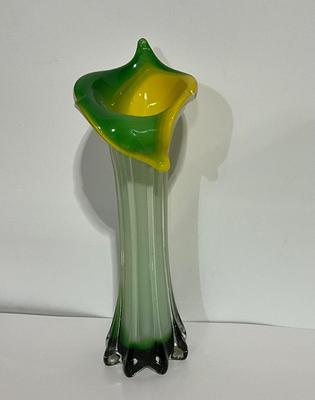 Murano Style Calla Lily Flower Glass Vase 11”