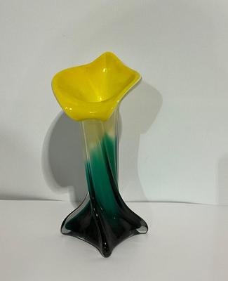 Murano Style Calla Lily Flower Glass Bud Vase 7”