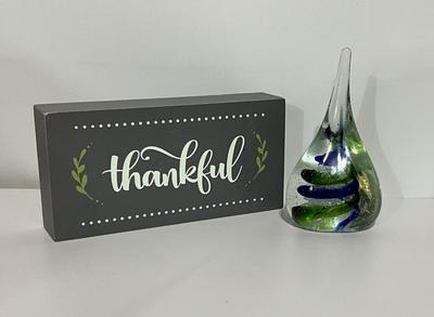 Murano Art Glass Teardrop Paperweight 6”, w/decor