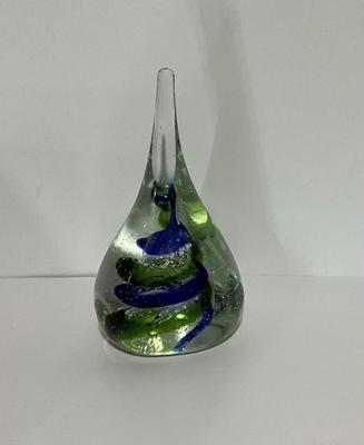 Murano Art Glass Teardrop Paperweight 6”, w/decor