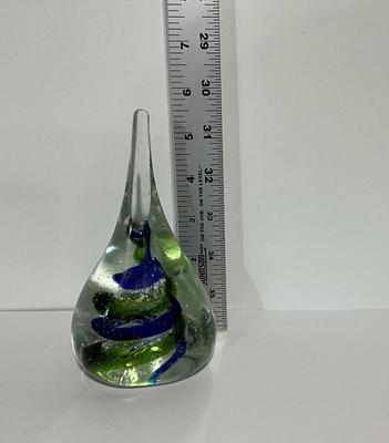Murano Art Glass Teardrop Paperweight 6”, w/decor