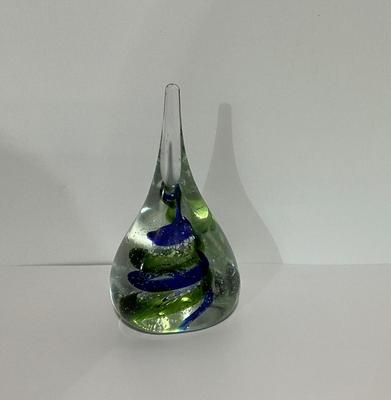 Murano Art Glass Teardrop Paperweight 6”, w/decor