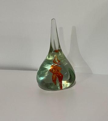 Murano Art Glass Teardrop Paperweight 6”, w/decor