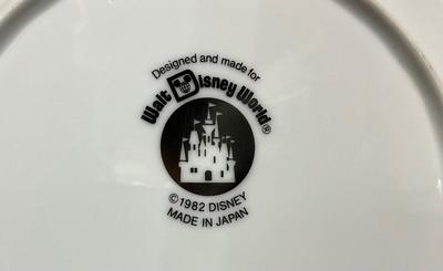 Epcot Center at Disney World 1982 made in Japan plate with 2 pink glass swans