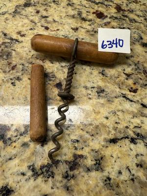 Vintage wood handle corkscrew