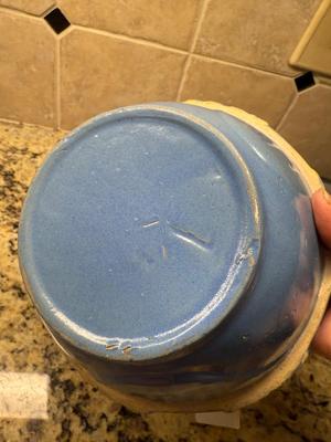 Blue stoneware mixing bowl