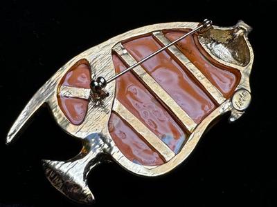 Vintage Fish Brooch / Pin Enamel & Rhinestones - Signed