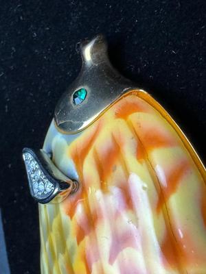 Vintage Fish Brooch / Pin Enamel & Rhinestones - Signed