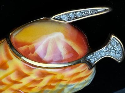 Vintage Fish Brooch / Pin Enamel & Rhinestones - Signed