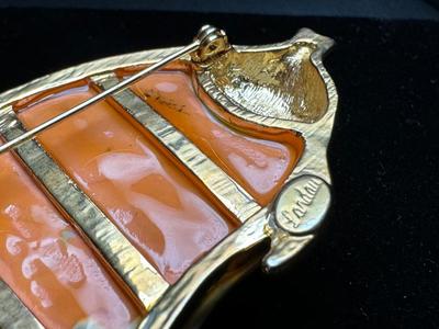 Vintage Fish Brooch / Pin Enamel & Rhinestones - Signed