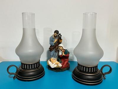 Hurricane Lamps, battery operated with Jesus decor