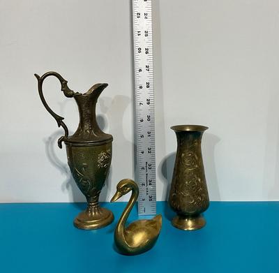 Vintage Decanter, Mini Solid Brass Swan, India Brass mini vase