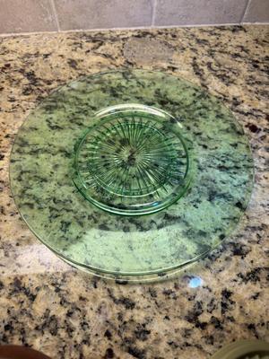 Green clear with starburst center cake plate