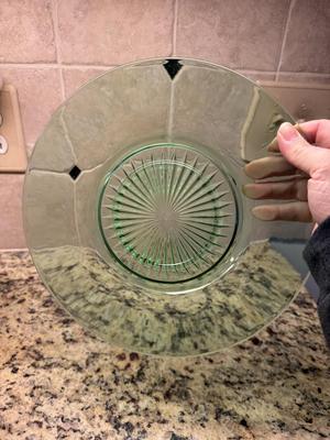Green clear with starburst center cake plate