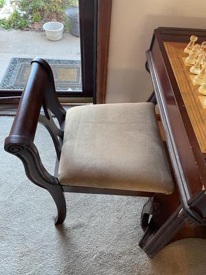 BEAUTIFUL INLAID WOODEN GAME TABLE WITH 2 CHAIRS