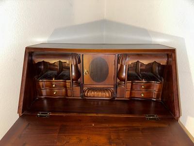 PETITE SECRETARY DESK W/DROP DOWN FRONT AND STUNNING INTERIOR