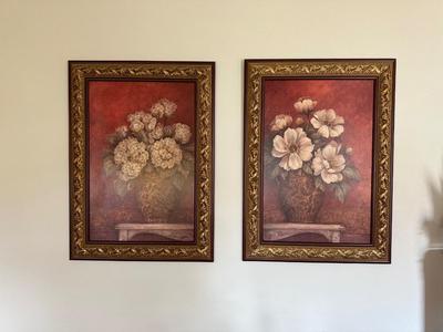 2 FLORAL PRINTS BY PAMELA GLADDING IN GORGEOUS DETAILED GOLD FRAMES