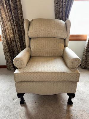 UPHOLSTERED LOUNGE CHAIR WITH MATCHING OTTOMAN