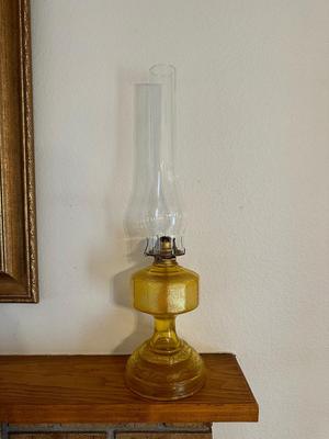 AMBER GLASS BASE OIL LAMP