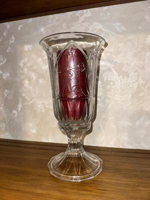 TIARA AMBER GLASS PLATE OF THE LAST SUPPER AND GLASS CANDLE HOLDER
