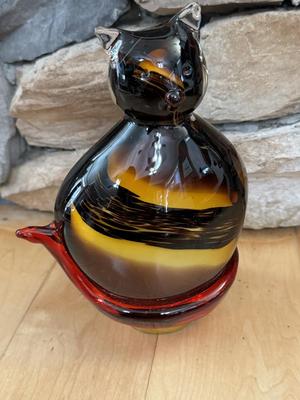 Hand Blown Glass - Cat Figurine - Unmarked