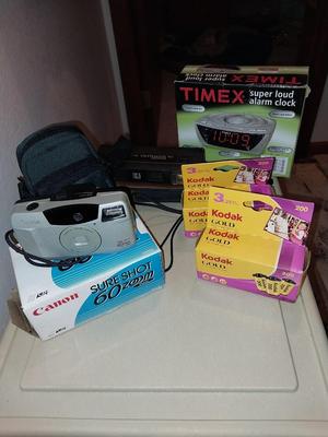 Canon sure Shot Camera -Kodax Ektralite and New Timex Alarm Clock