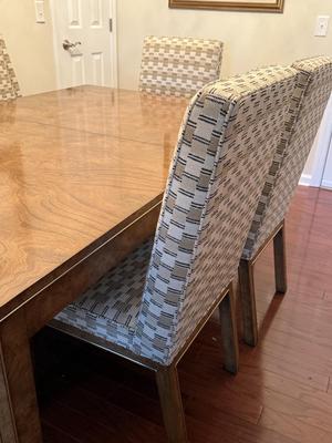Six dining chairs in fun upholstery