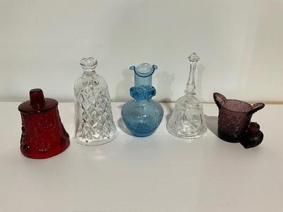 Crystal bells, candle holders, Cracked blue bud vase
