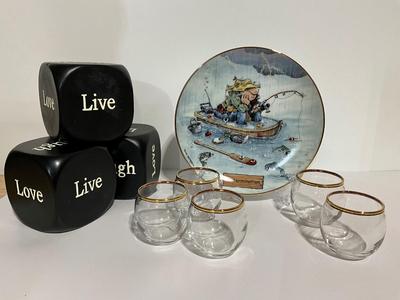 Determination Plate, glasses, dice