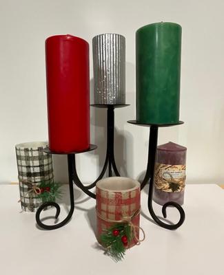 Candle holder with candles, plus battery operated candles.