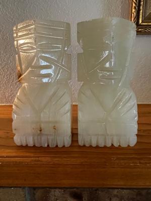 GORGEOUS HAND SPUN GLASS SAILBOAT, MARBLE BOOKENDS & OCCUPIED JAPAN FIGURE