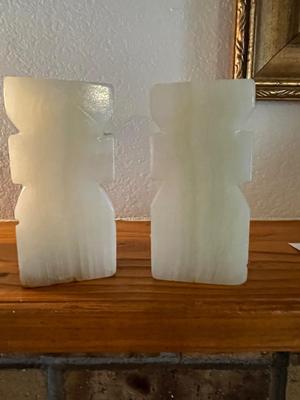 GORGEOUS HAND SPUN GLASS SAILBOAT, MARBLE BOOKENDS & OCCUPIED JAPAN FIGURE