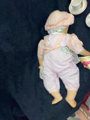 ELITE DOLLS PORCELAIN BABY ZACHARY AND TEDDY BEAR CHILD TEA SET