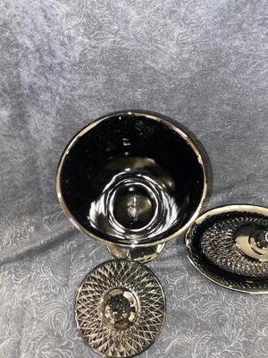 INDIANA TIARA BLACK DIAMOND POINT BUTTER DISH AND COVERED JAR
