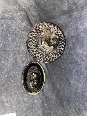 INDIANA TIARA BLACK DIAMOND POINT BUTTER DISH AND COVERED JAR