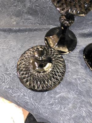 INDIANA TIARA BLACK DIAMOND POINT BUTTER DISH AND COVERED JAR