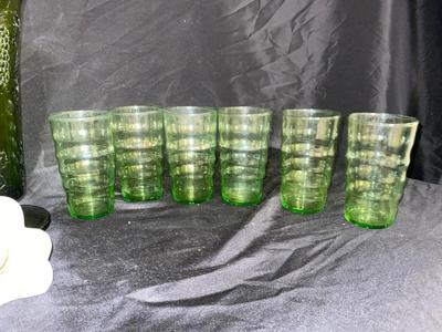 INDIANA GREEN GRAPE VASE, RETRO DRINKING GLASSES AND MORE