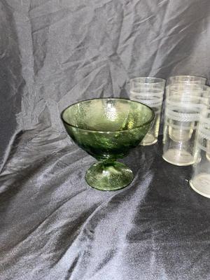 INDIANA GREEN GRAPE VASE, RETRO DRINKING GLASSES AND MORE