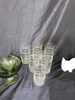 INDIANA GREEN GRAPE VASE, RETRO DRINKING GLASSES AND MORE