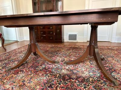 Vintage Mahogany Double Pedestal Dining Table w/ 2 Leaves