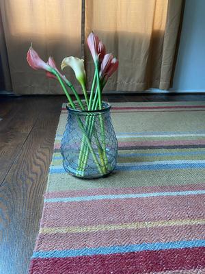 Wire Wrapped Flower Vase and Faux Flowers