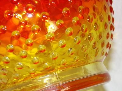 Kanawha Amberina hobnail swung glass vase