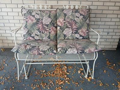 Wrought iron mesh Glider bench with cushion