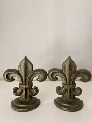 Cast Iron Vintage Fleur De Lis Book Ends