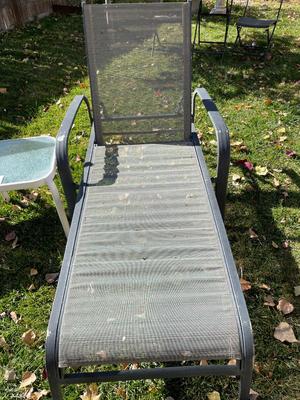 CHAISE LOUNGE, CHAIR AND TABLE
