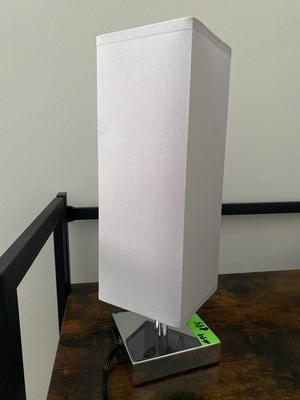 Silver Minimalist Small Table Lamp with Grey Shade